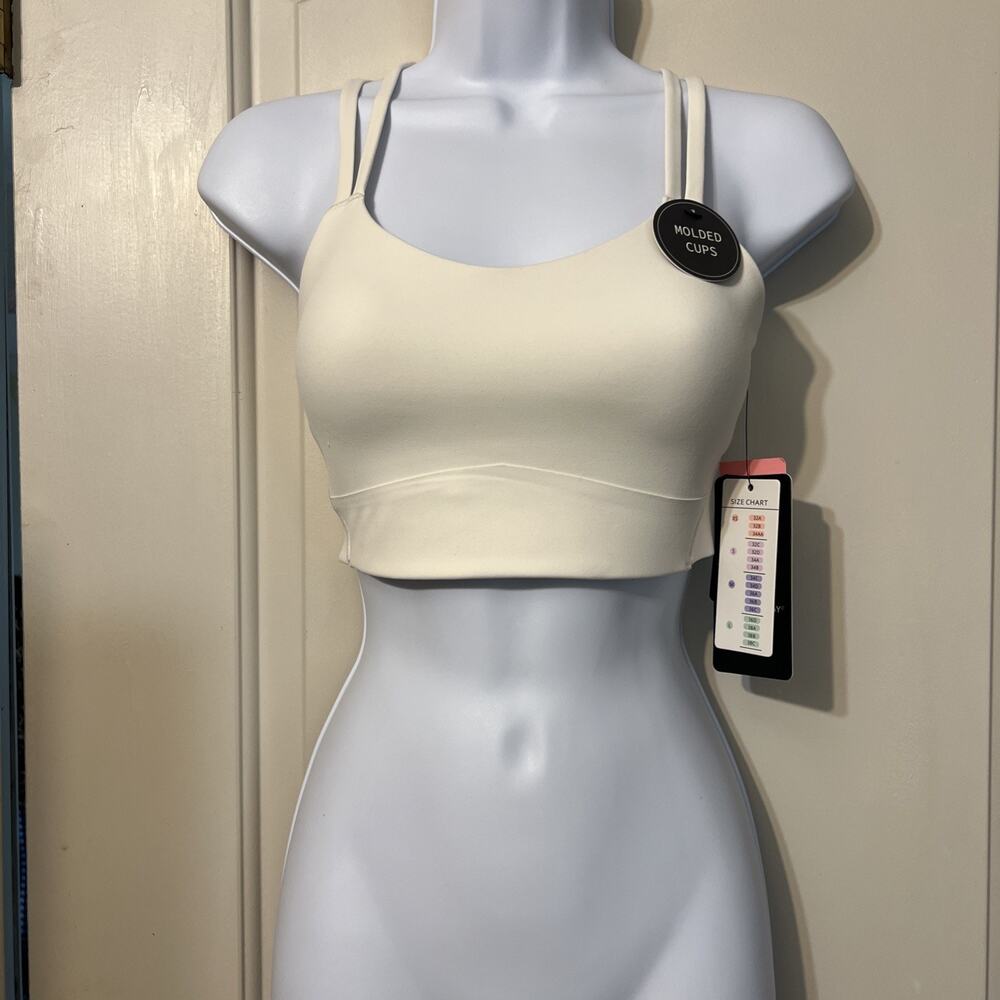 Move Theology Womens Scoop Neck Butter Soft Goddess Bra Color: Ivory Size S